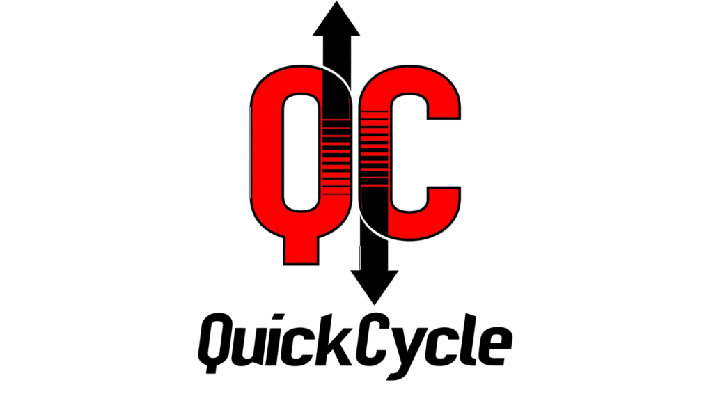 Quick Cycle Logo, large Red Q and C with arrows pointing up and down