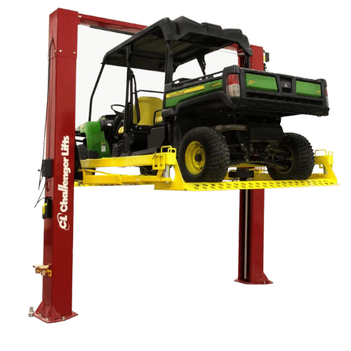 Challengers 2 post turf rial auto lift accessory. Gator on support turf rail